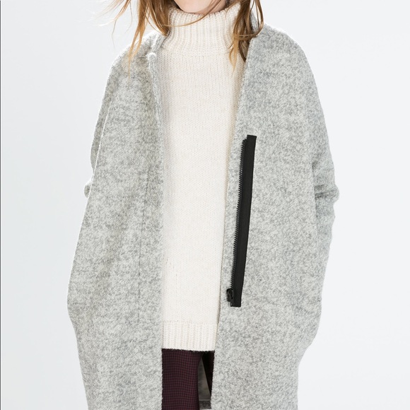 SOLD Zara Zipped Boucle Coat Gray - Picture 4 of 8